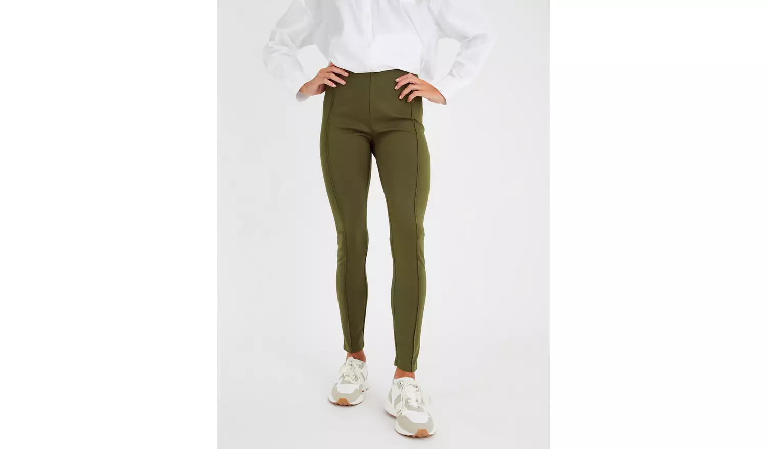 Khaki Smart Ponte Pintuck Leggings 18S