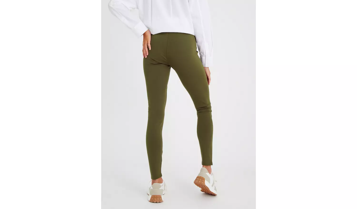Khaki Smart Ponte Pintuck Leggings 20S