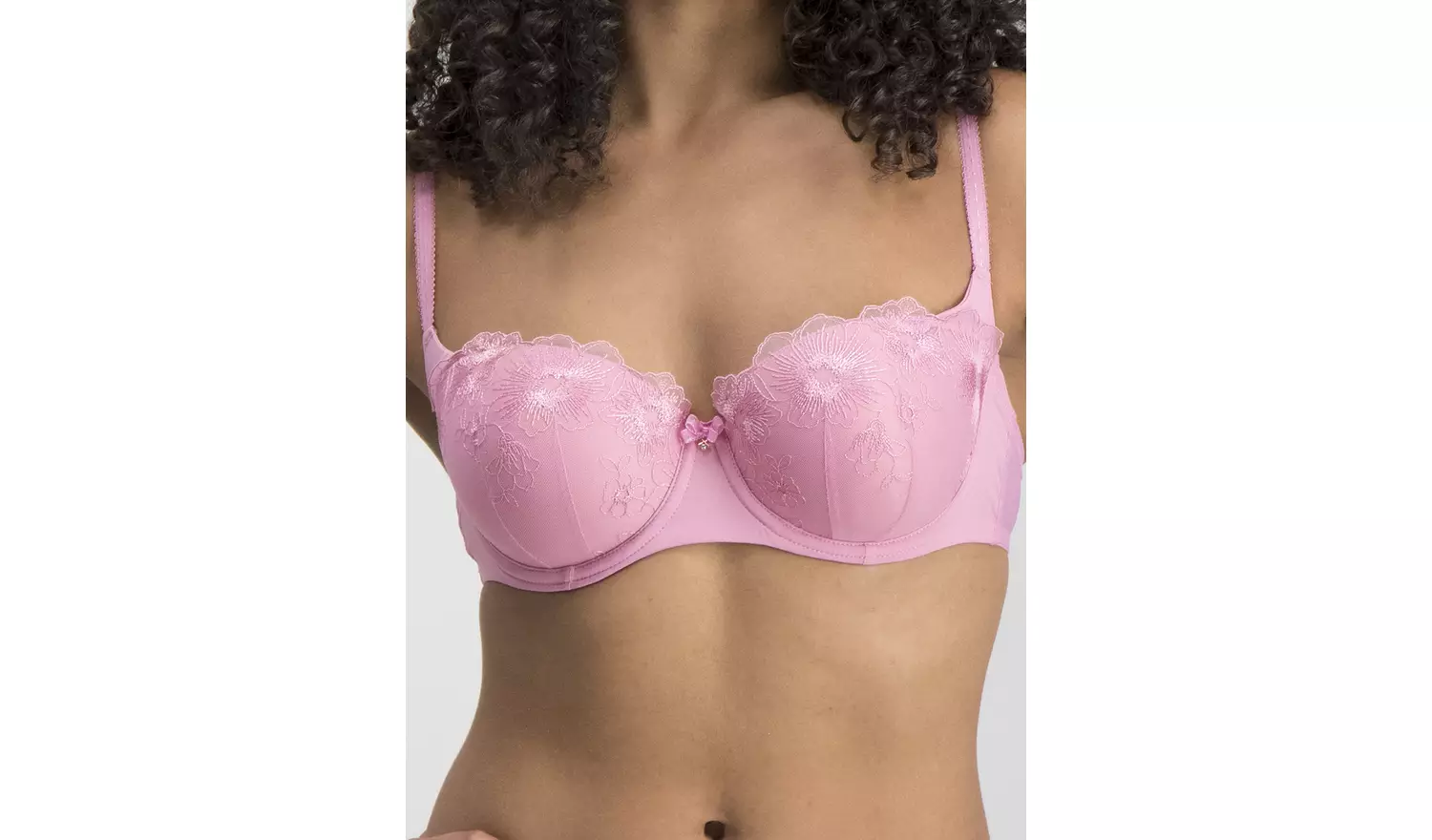 Bright Pink Embroidered Balcony Bra - 34E