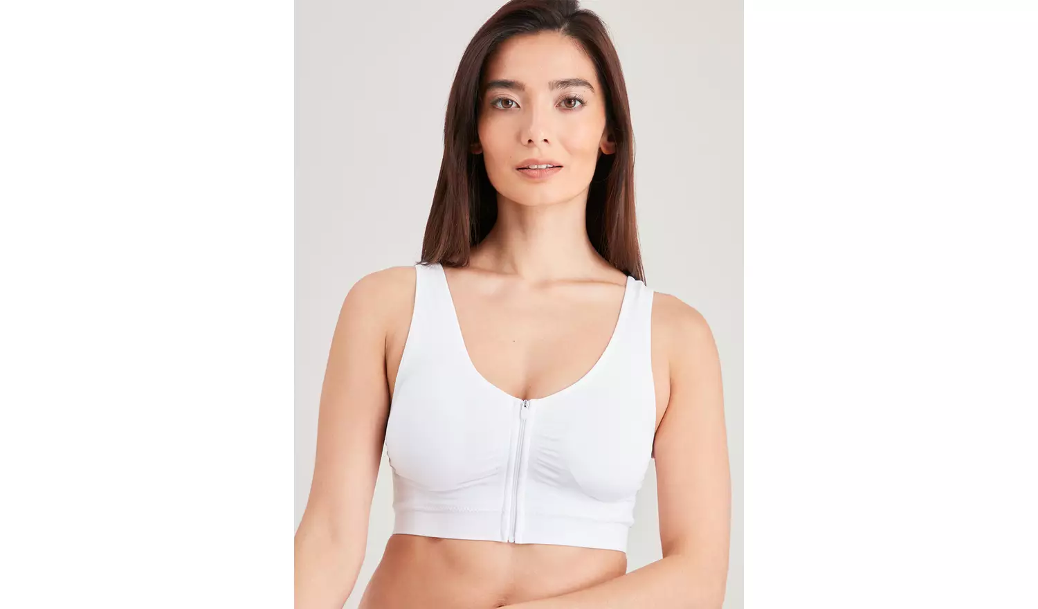 White Seamless Stretch Zip Front Crop Top L
