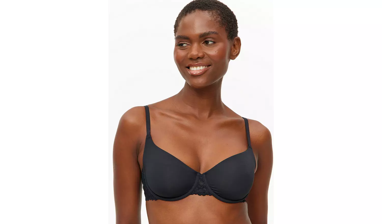 Black Dual Moulded Lace Underwired Bra 34B