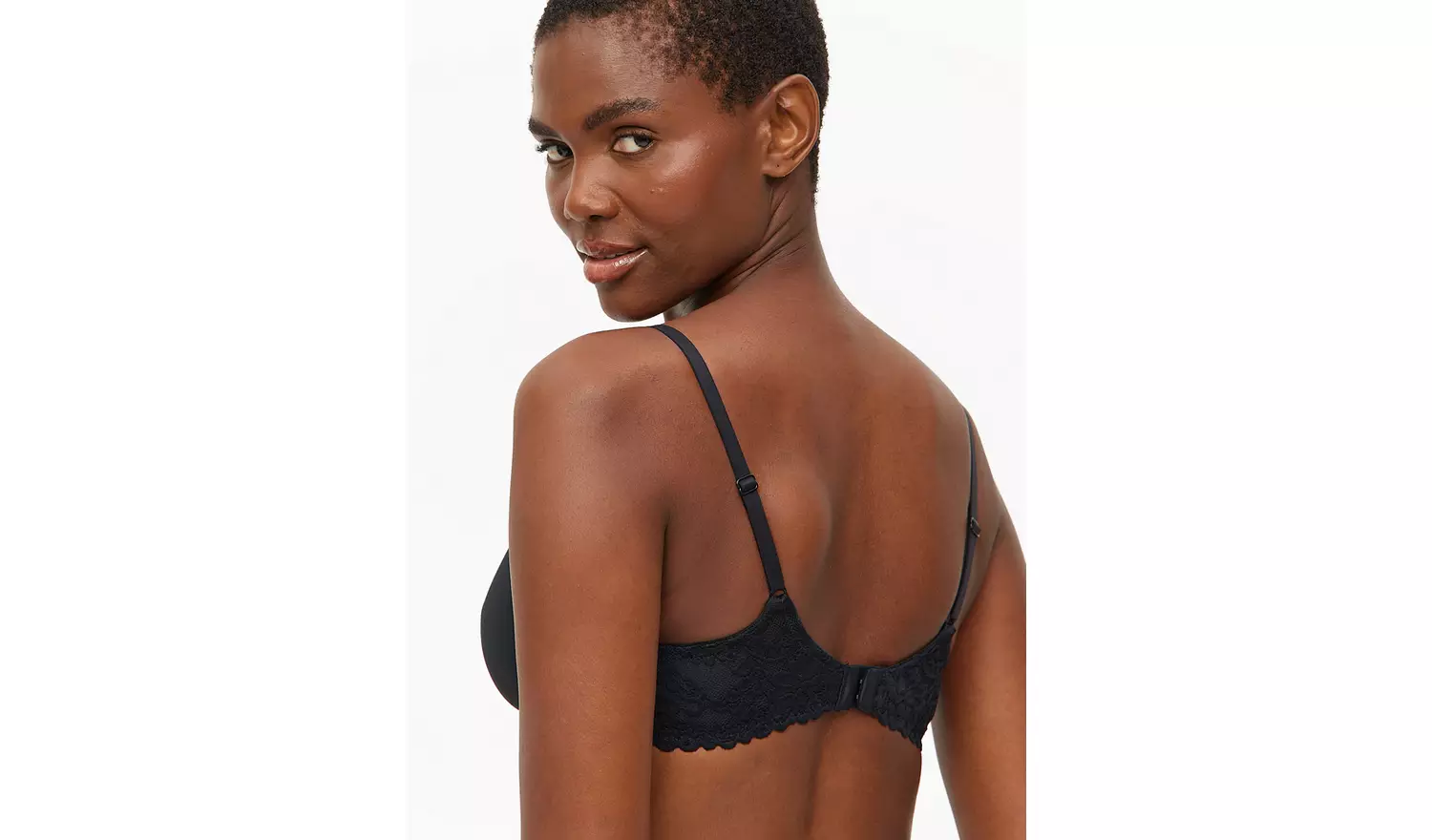 Black Dual Moulded Lace Underwired Bra 32C