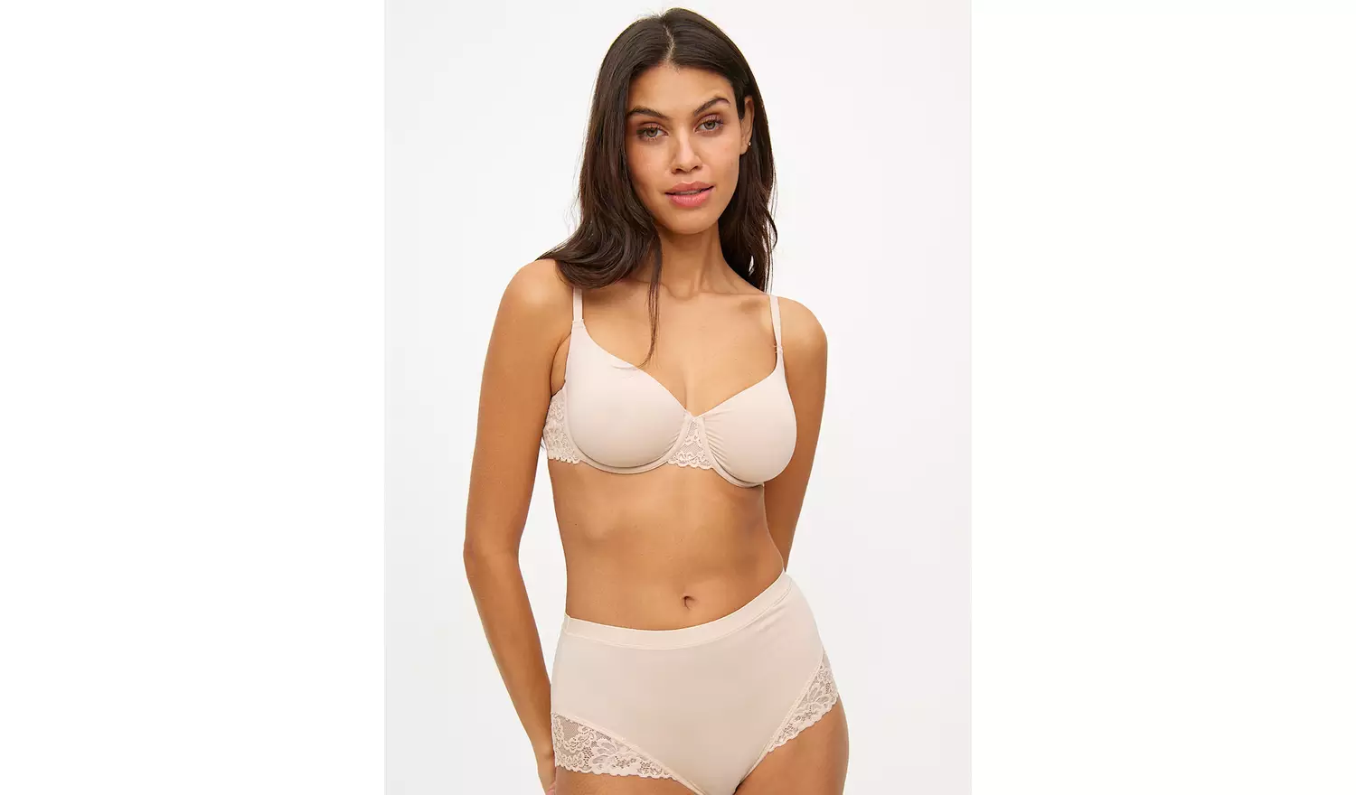 Beige Dual Moulded Lace Underwired Bra 32D