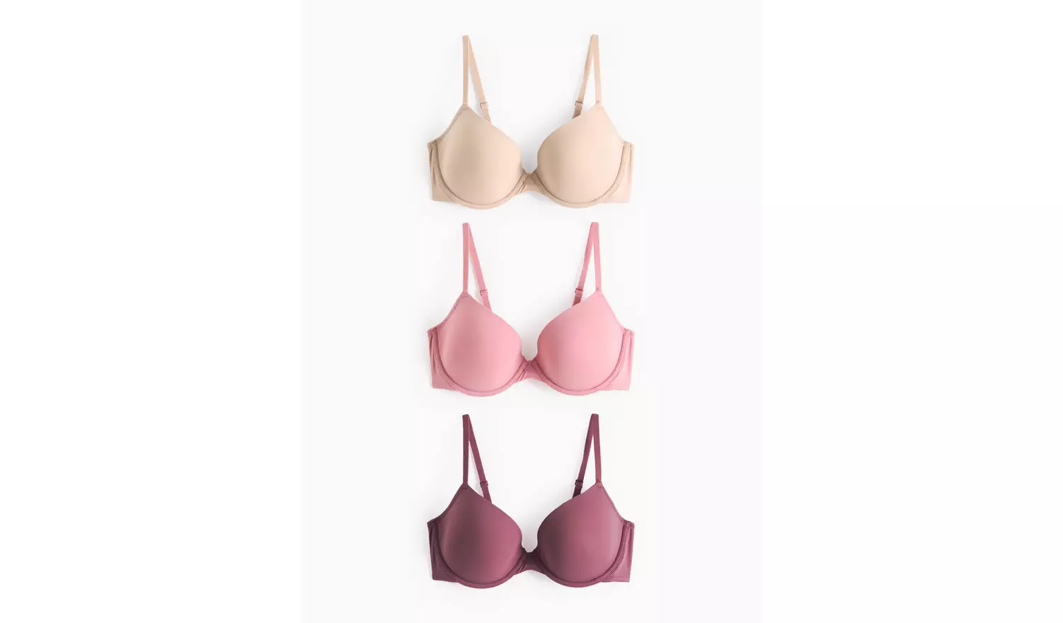 Cream, Pink & Burgundy T-Shirt Bras 3 Pack 34C