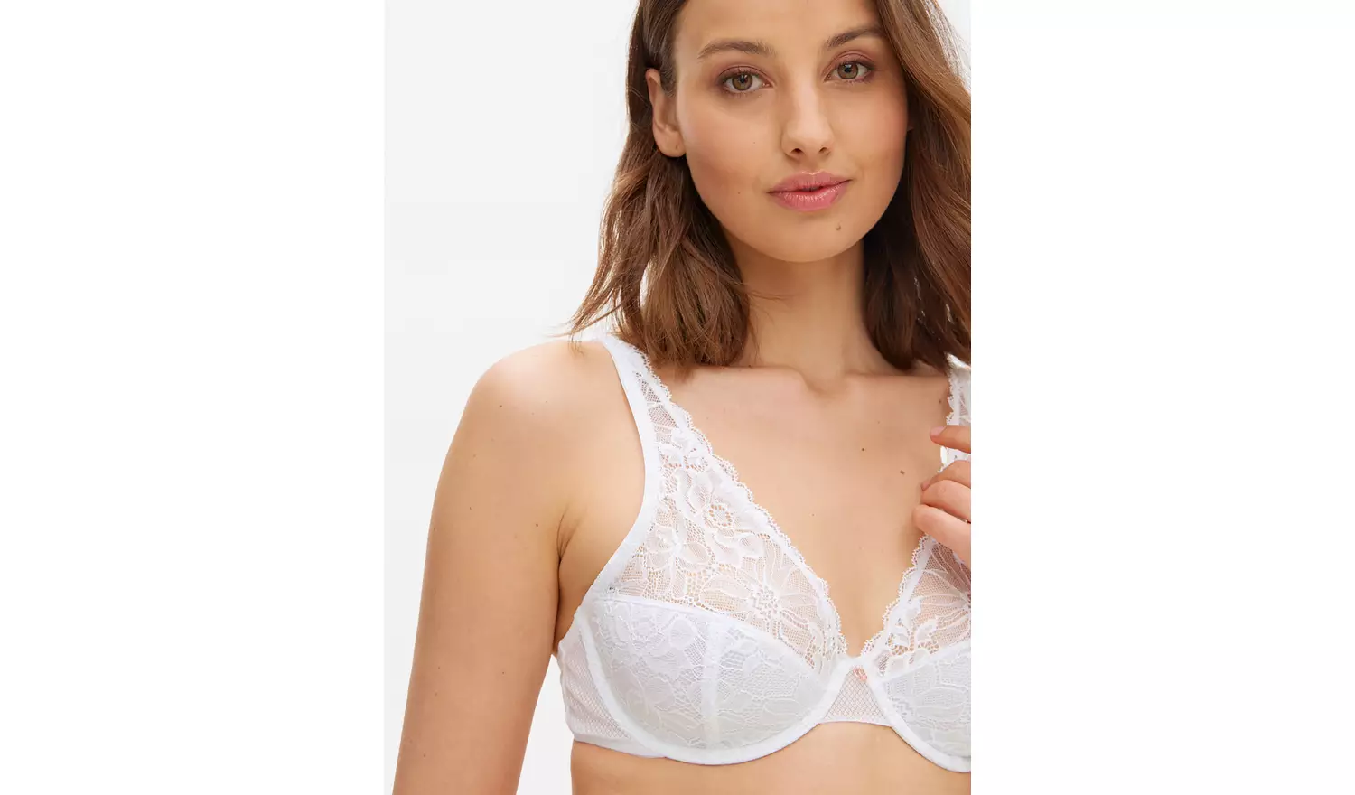 White Floral Lace Apex Plunge Bra 34DD