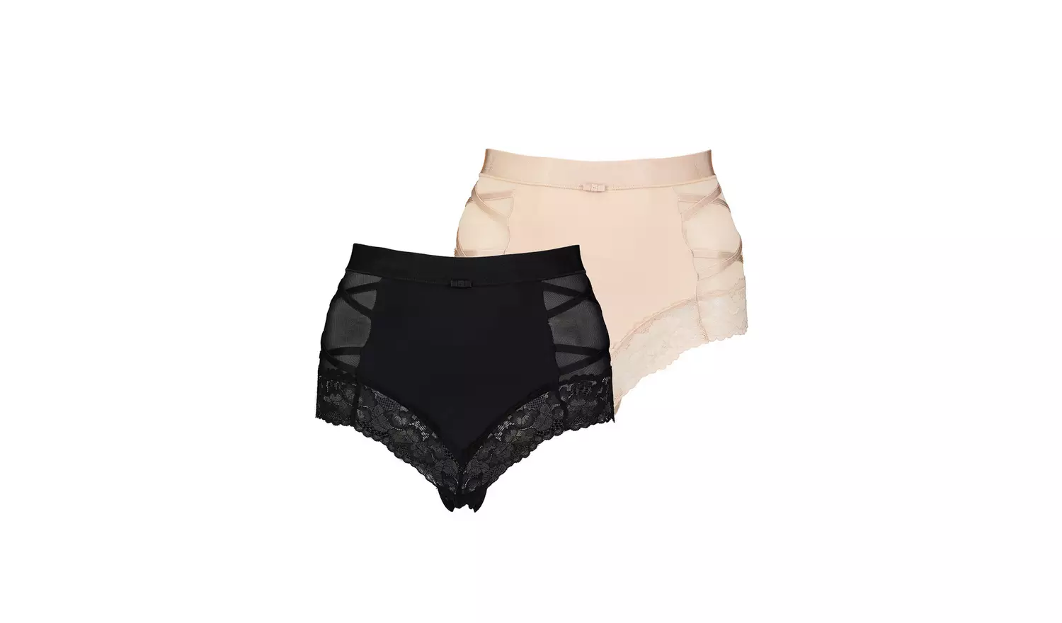 Secret Shaping Black & Latte Nude Lace Trim Knickers 2 Pack