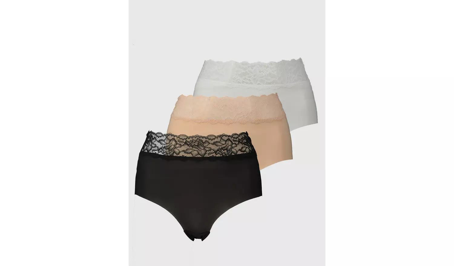 Black, Nude & White Lace Top Full Knickers 3 Pack - 26