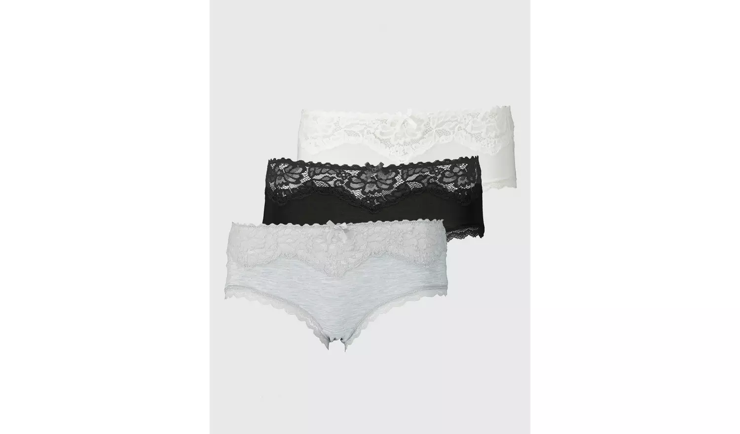 Grey, Black & White Lace Top Knicker Shorts 3 Pack - 14