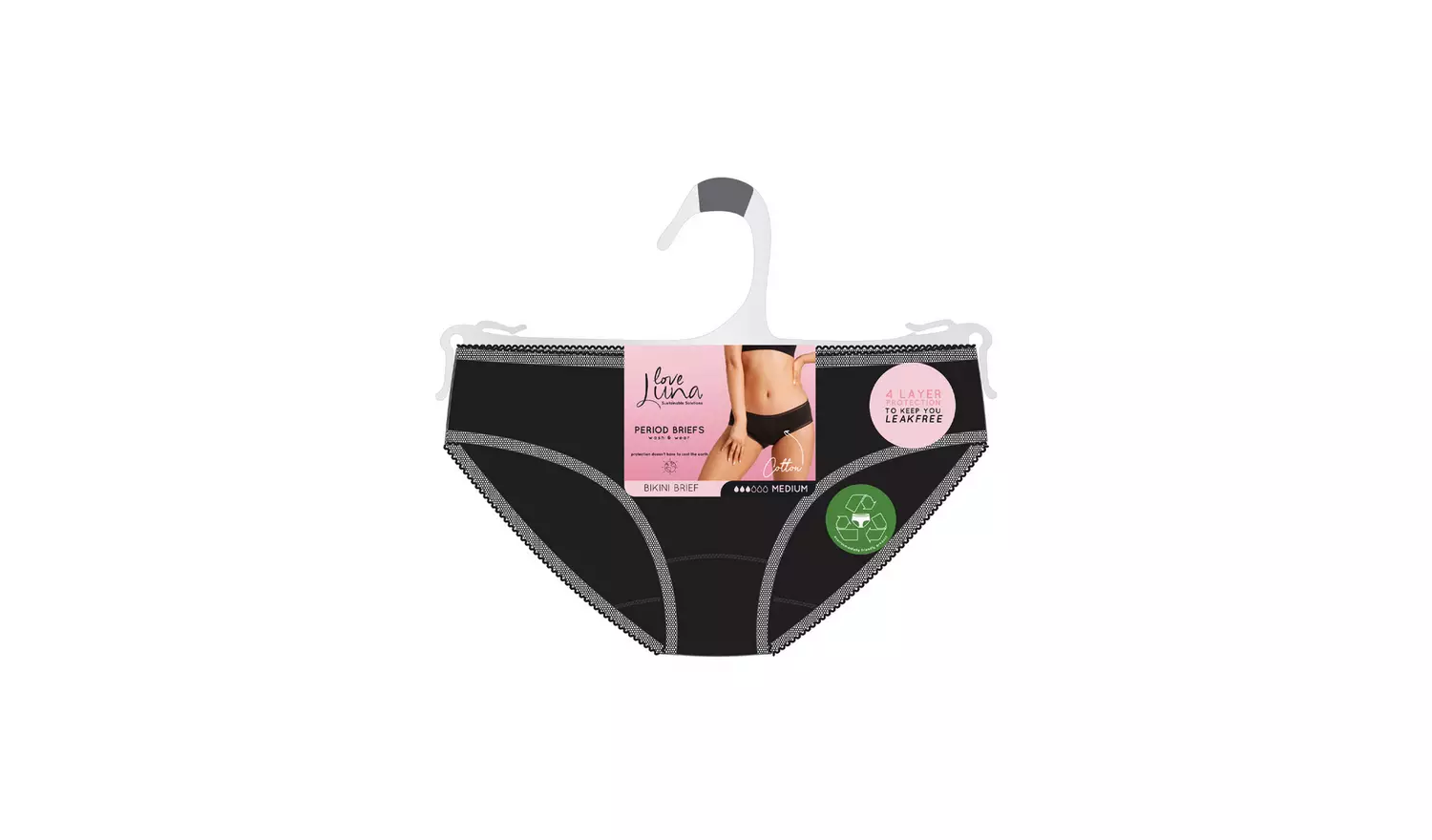 LOVE LUNA Black Period Bikini Knickers 10-12