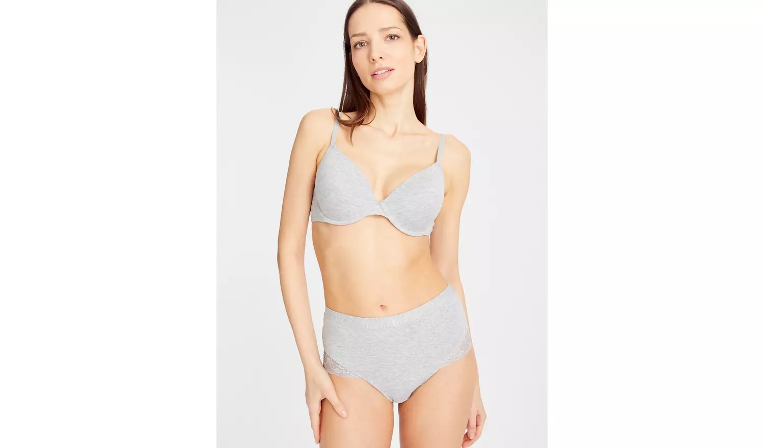 Grey Marl Floral Lace Full Knickers 16