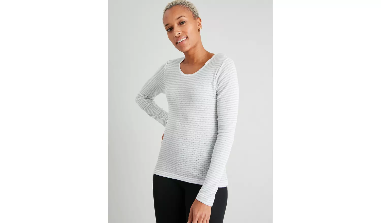 Grey & Cream Pointelle Long Sleeve Thermal Top 2 Pack - 8