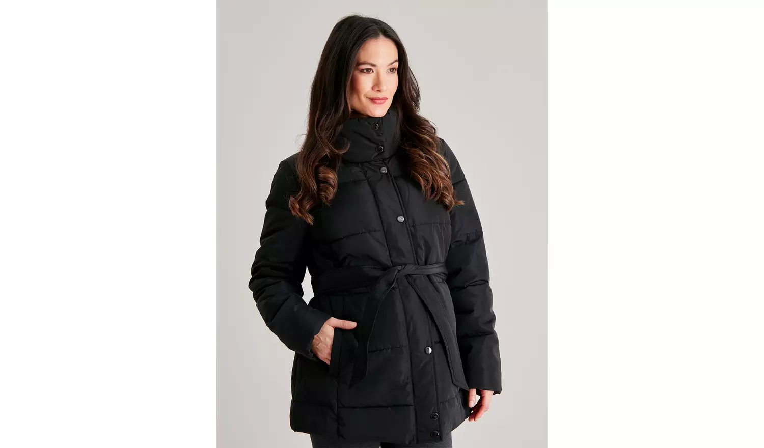 MATERNITY Black Padded Coat With Belt - 8