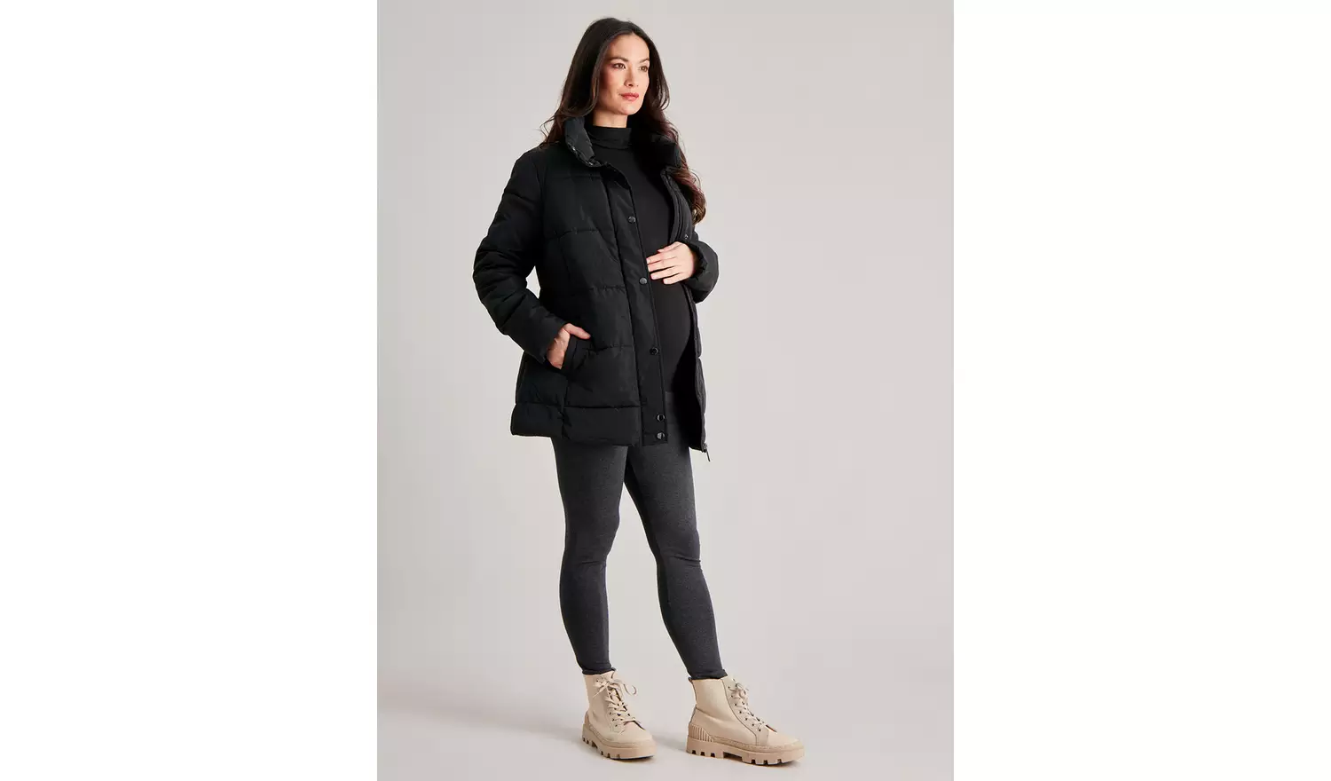MATERNITY Black Padded Coat With Belt - 8