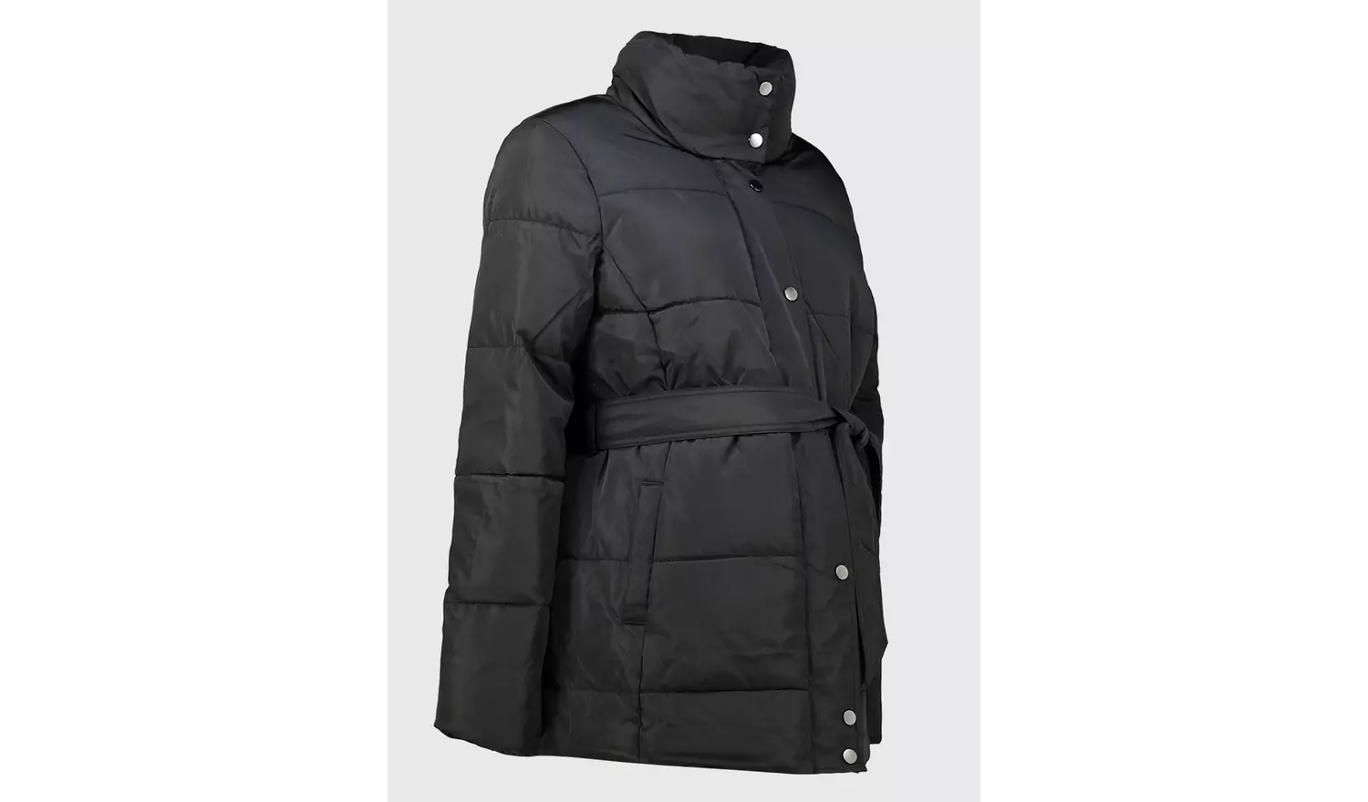 MATERNITY Black Padded Coat With Belt - 8