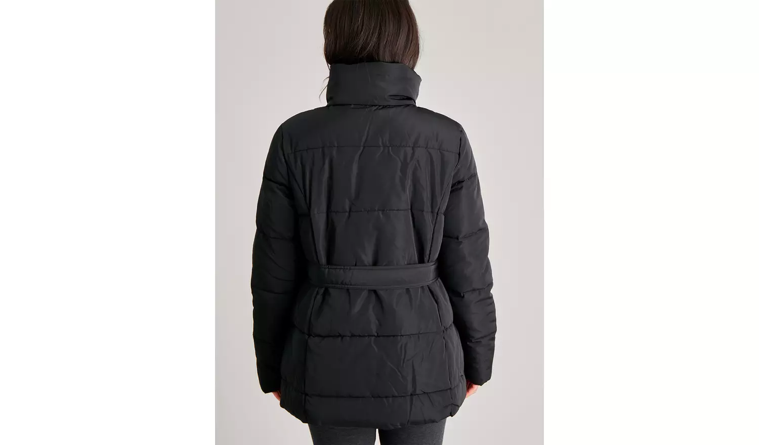MATERNITY Black Padded Coat With Belt - 8