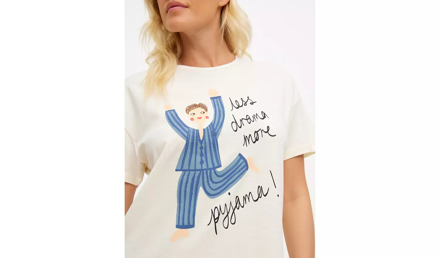 No Drama Slogan Cream Short Sleeve Nightdress L