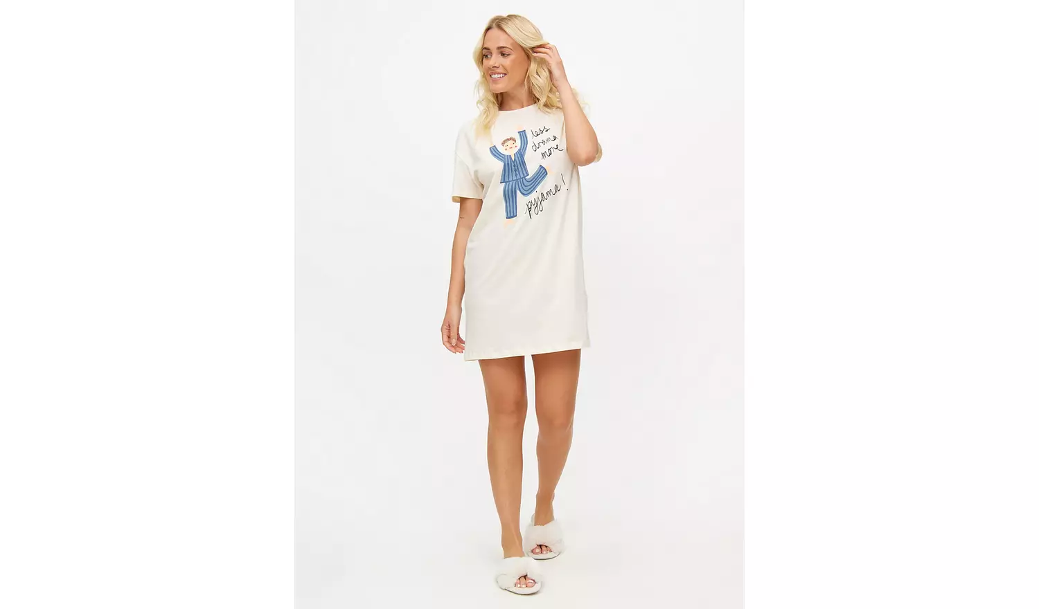 No Drama Slogan Cream Short Sleeve Nightdress L