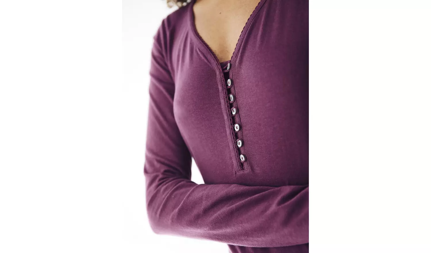 FATFACE Dark Purple Henley Pyjama Top - 6