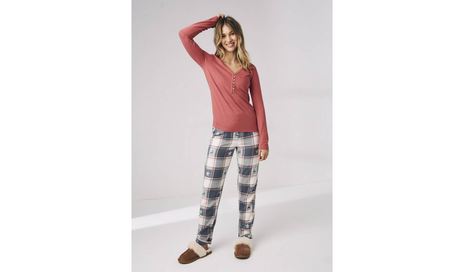 FATFACE Pink Henley Pyjama Top - 14