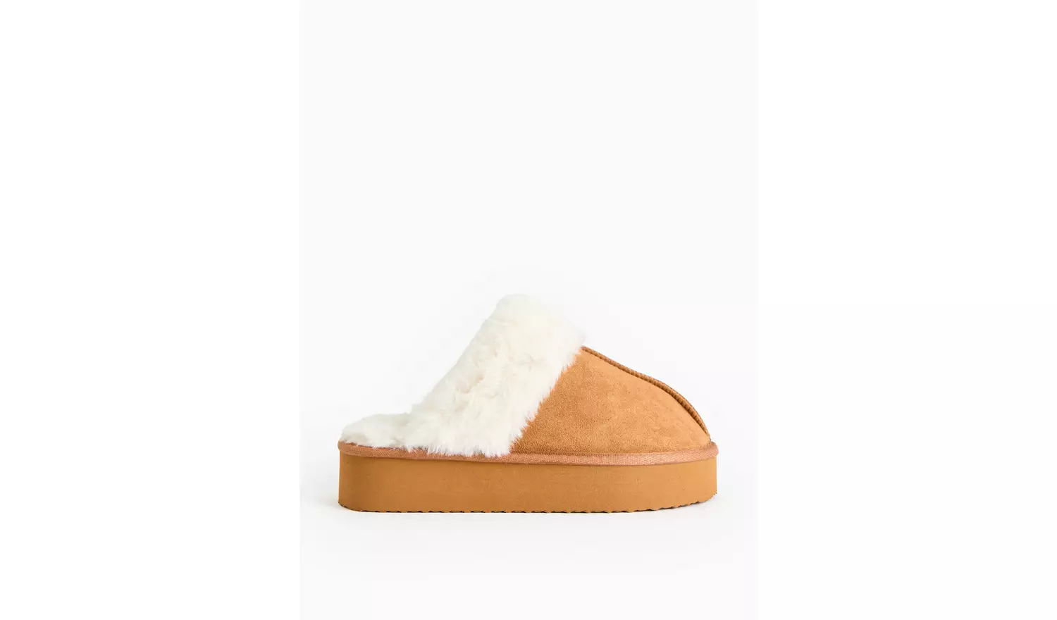Brown Faux Fur Cuff Platform Mule Slippers L