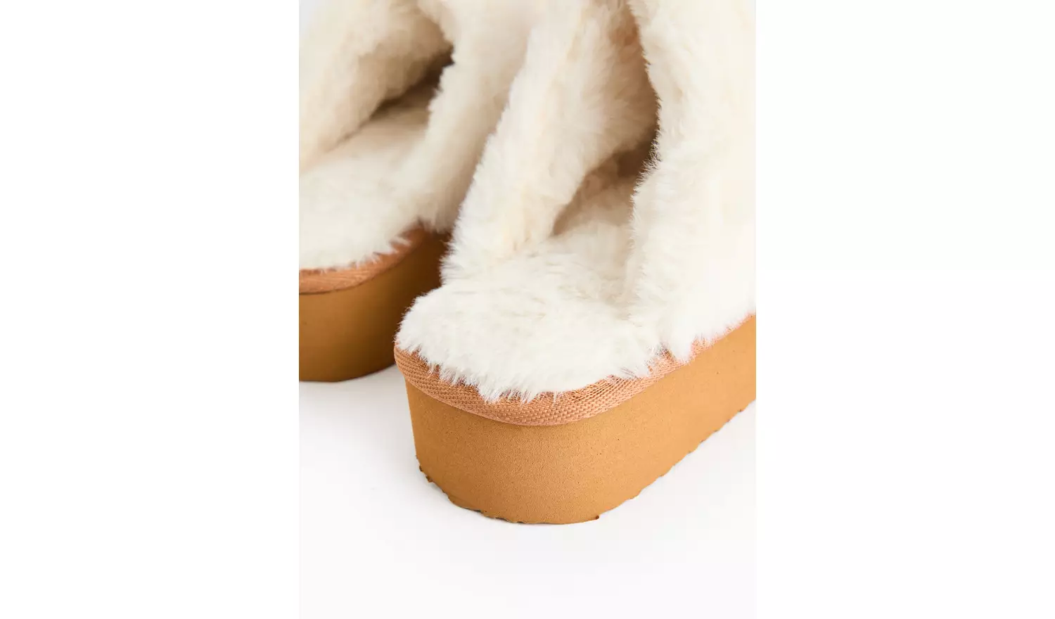 Brown Faux Fur Cuff Platform Mule Slippers L