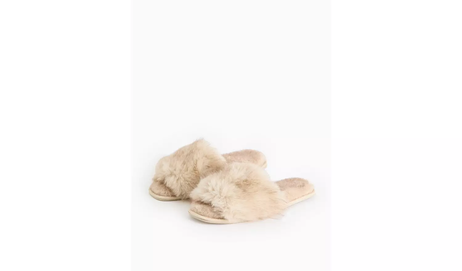 Cream Plush Faux Fur Sliders L
