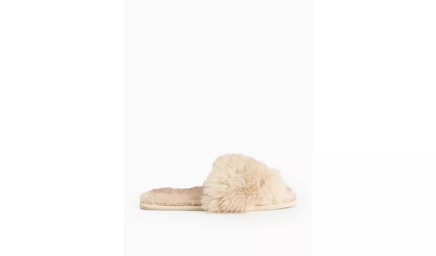 Cream Plush Faux Fur Sliders L