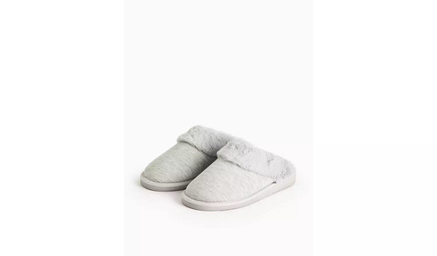 Grey Jersey Faux Fur Cuff Mule Slippers L