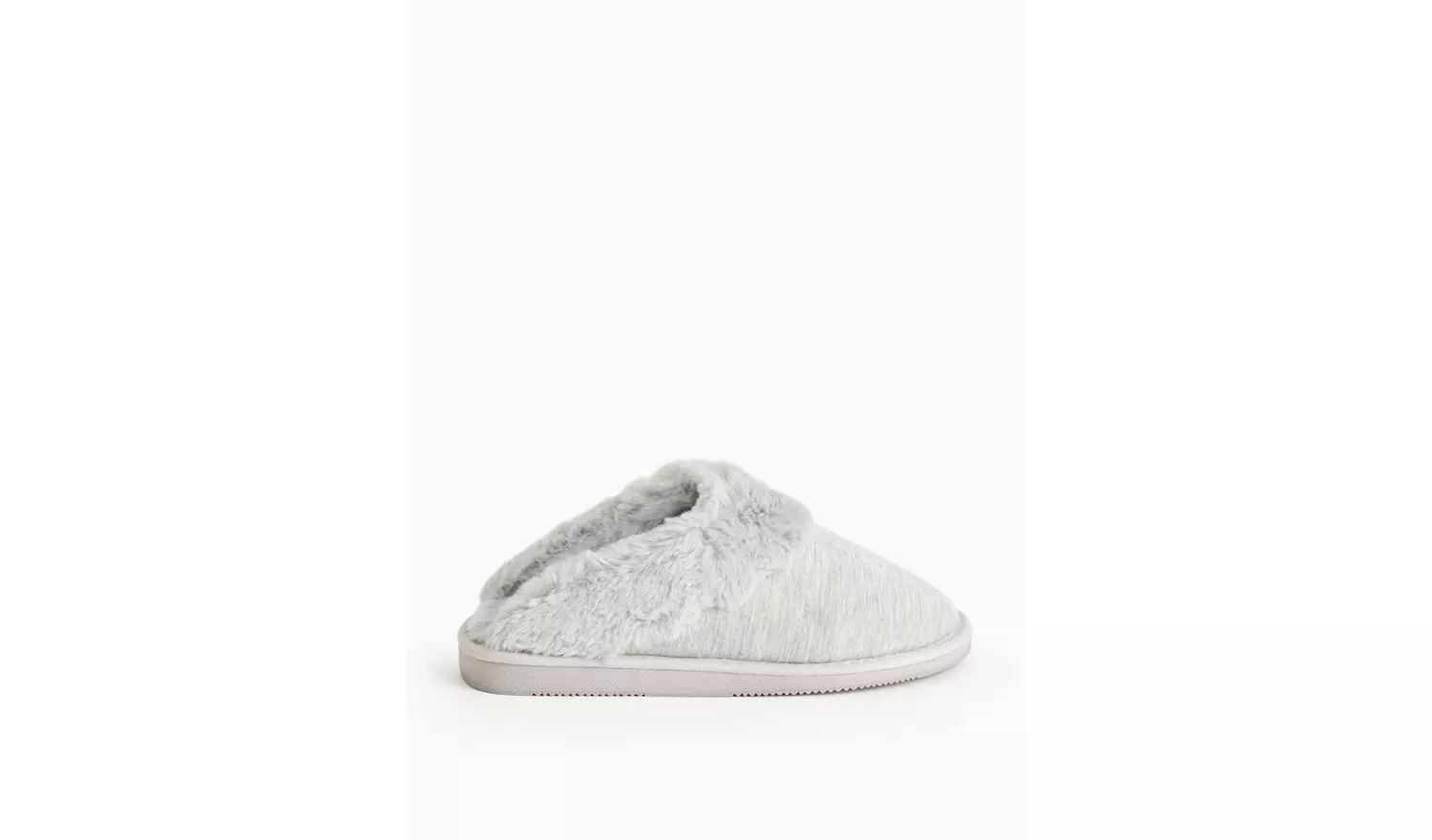 Grey Jersey Faux Fur Cuff Mule Slippers L