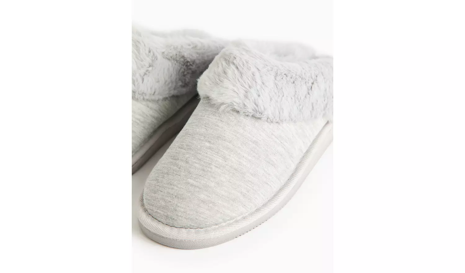 Grey Jersey Faux Fur Cuff Mule Slippers L