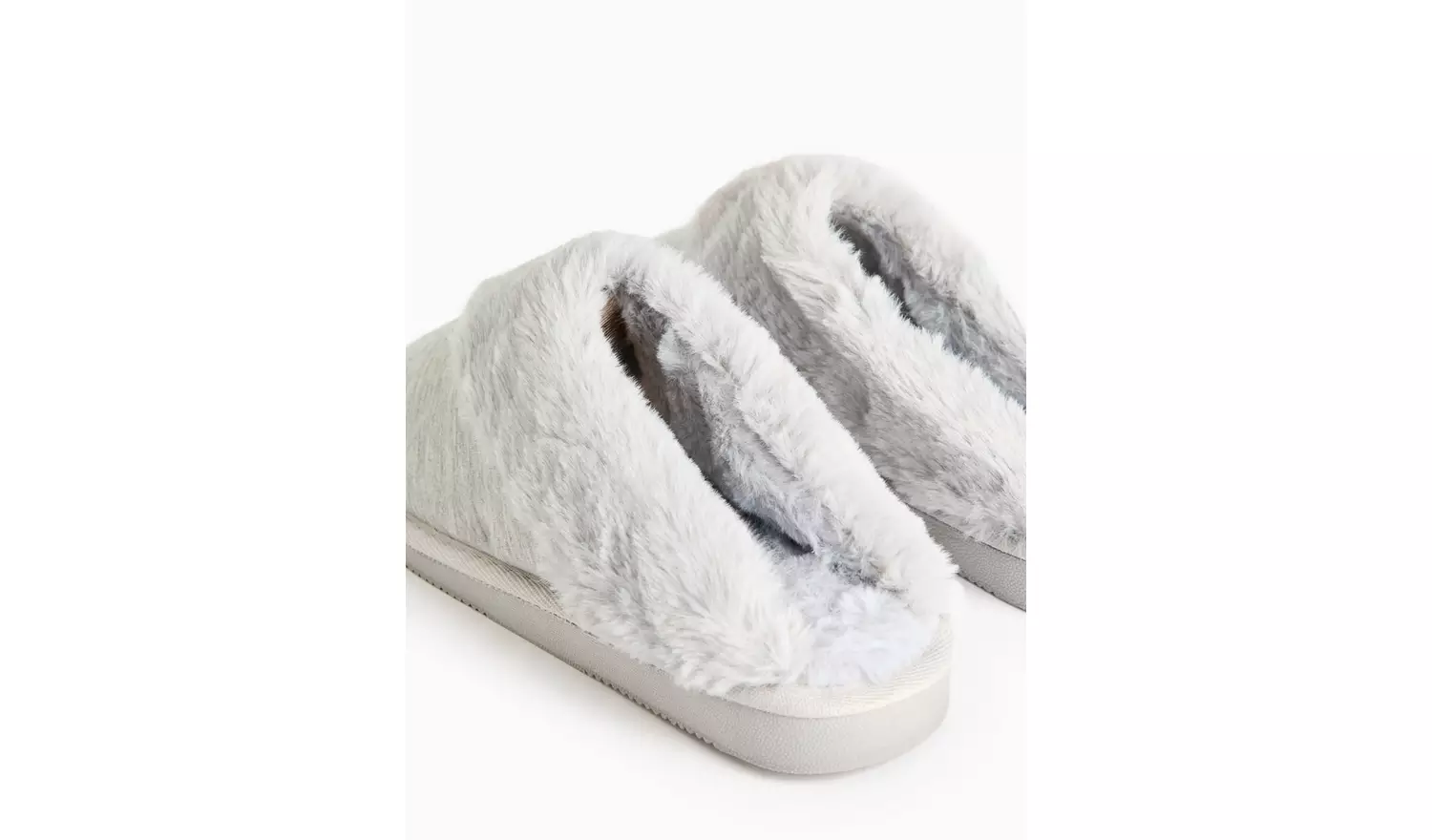 Grey Jersey Faux Fur Cuff Mule Slippers L