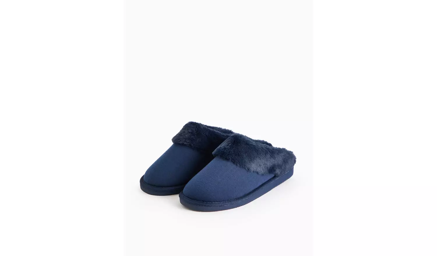Navy Jersey Faux Fur Cuff Mule Slippers M