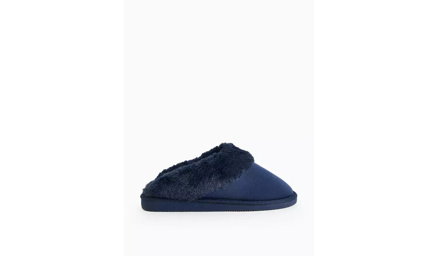 Navy Jersey Faux Fur Cuff Mule Slippers S