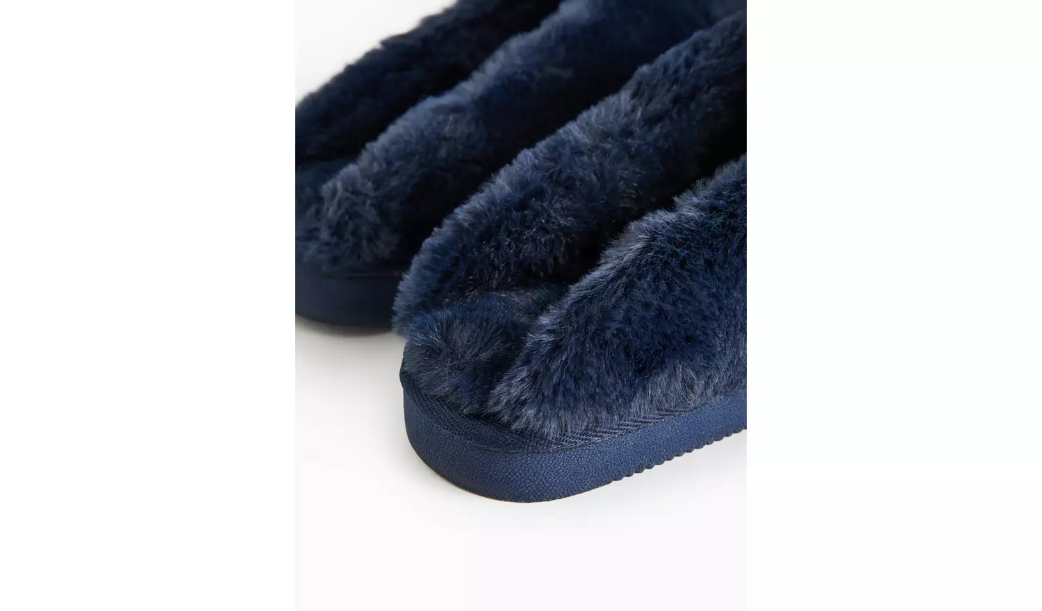 Navy Jersey Faux Fur Cuff Mule Slippers L