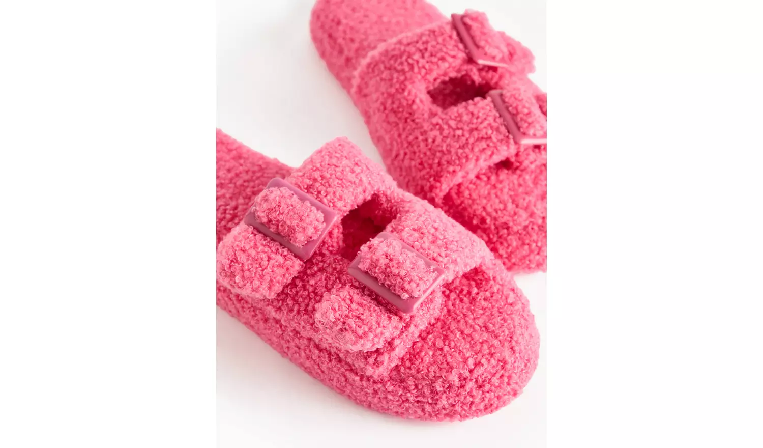 Pink Borg Double Strap Slippers M