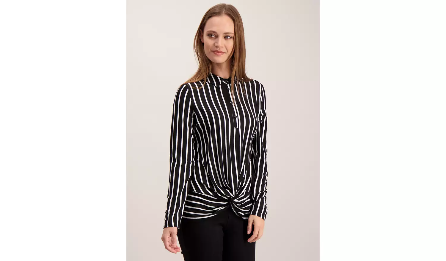 Monochrome Striped Twist Front Blouse - 28