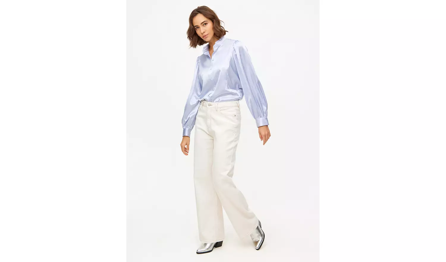 Lilac Satin High Neck Long Sleeve Blouse 16