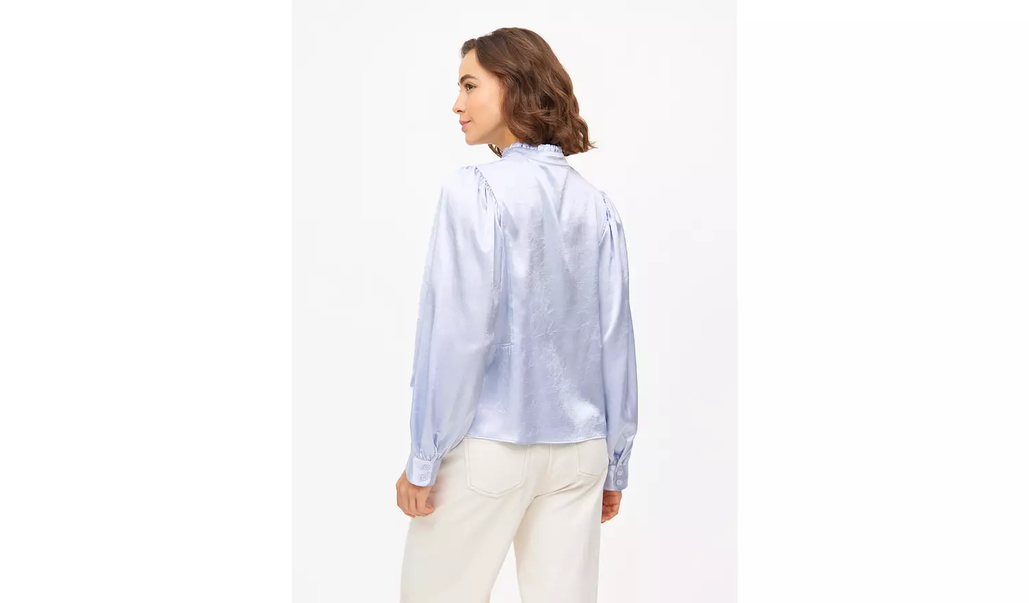 Lilac Satin High Neck Long Sleeve Blouse 10