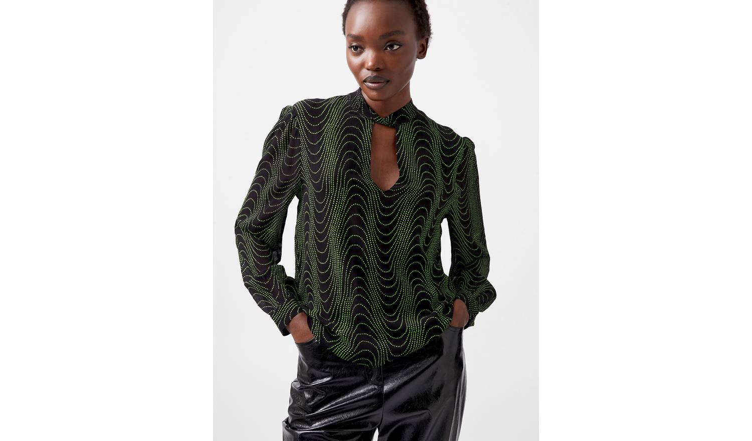 FRENCH CONNECTION Grace Alohi Lurex Long Sleeve Blouse XS