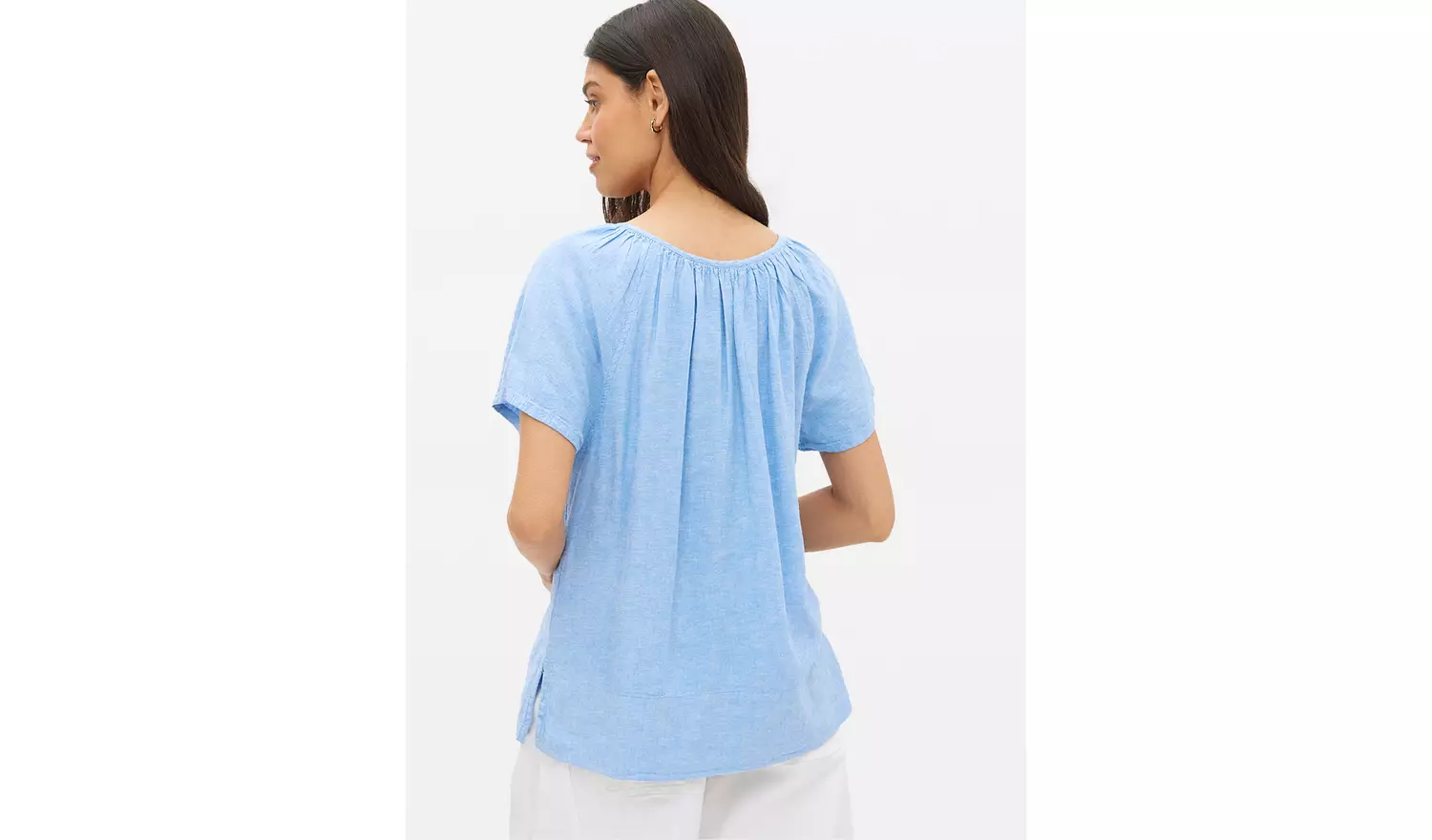 Chambray Blue Gather Linen Blend Blouse 10