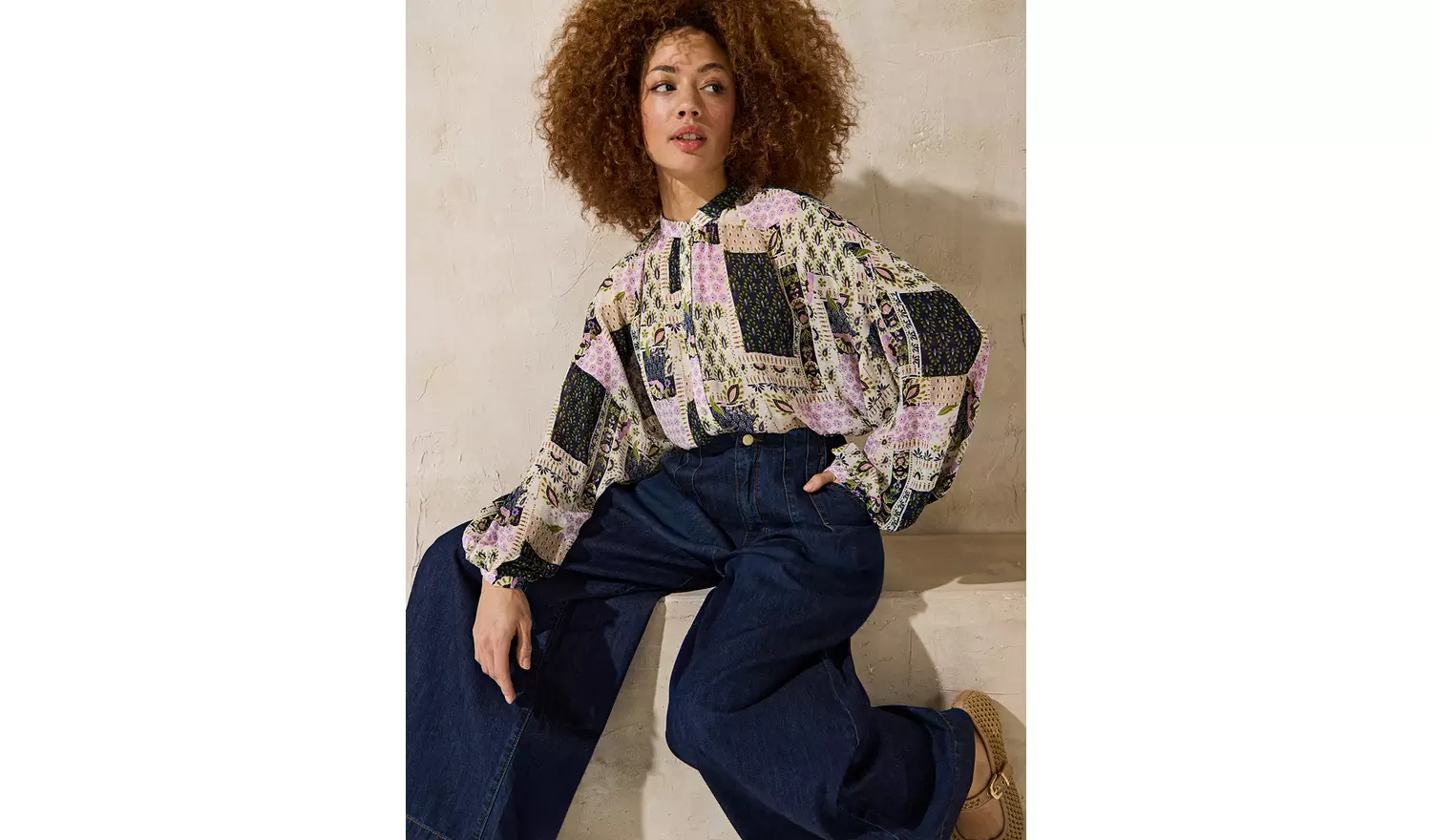 EVERBELLE Patchwork Printed Button Detail Blouse 6