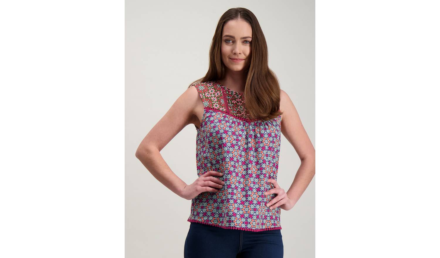 Multicoloured Boho Lace Trim Shell - 6