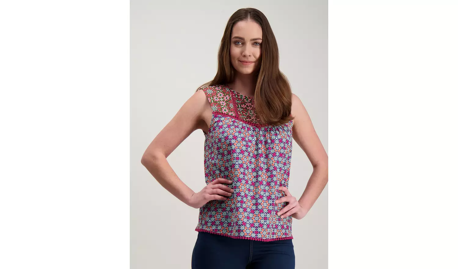 Multicoloured Boho Lace Trim Shell - 26