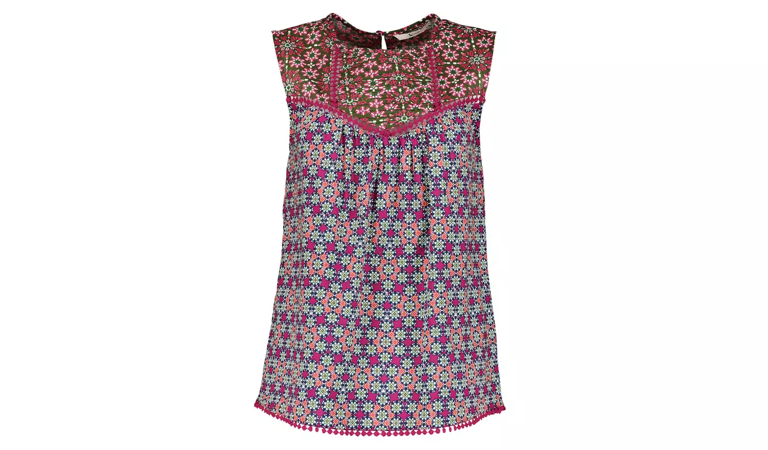 Multicoloured Boho Lace Trim Shell - 26