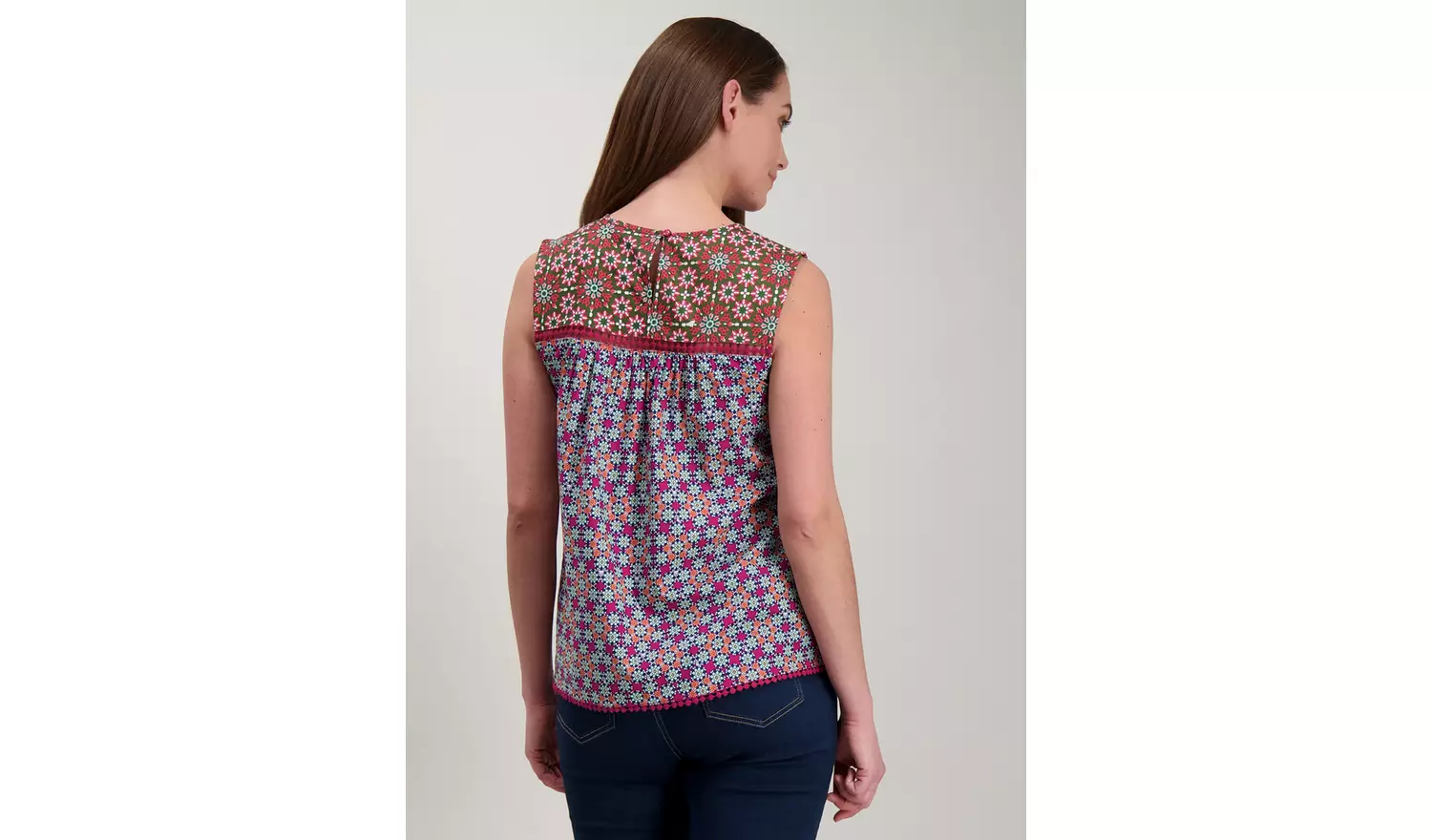 Multicoloured Boho Lace Trim Shell - 26