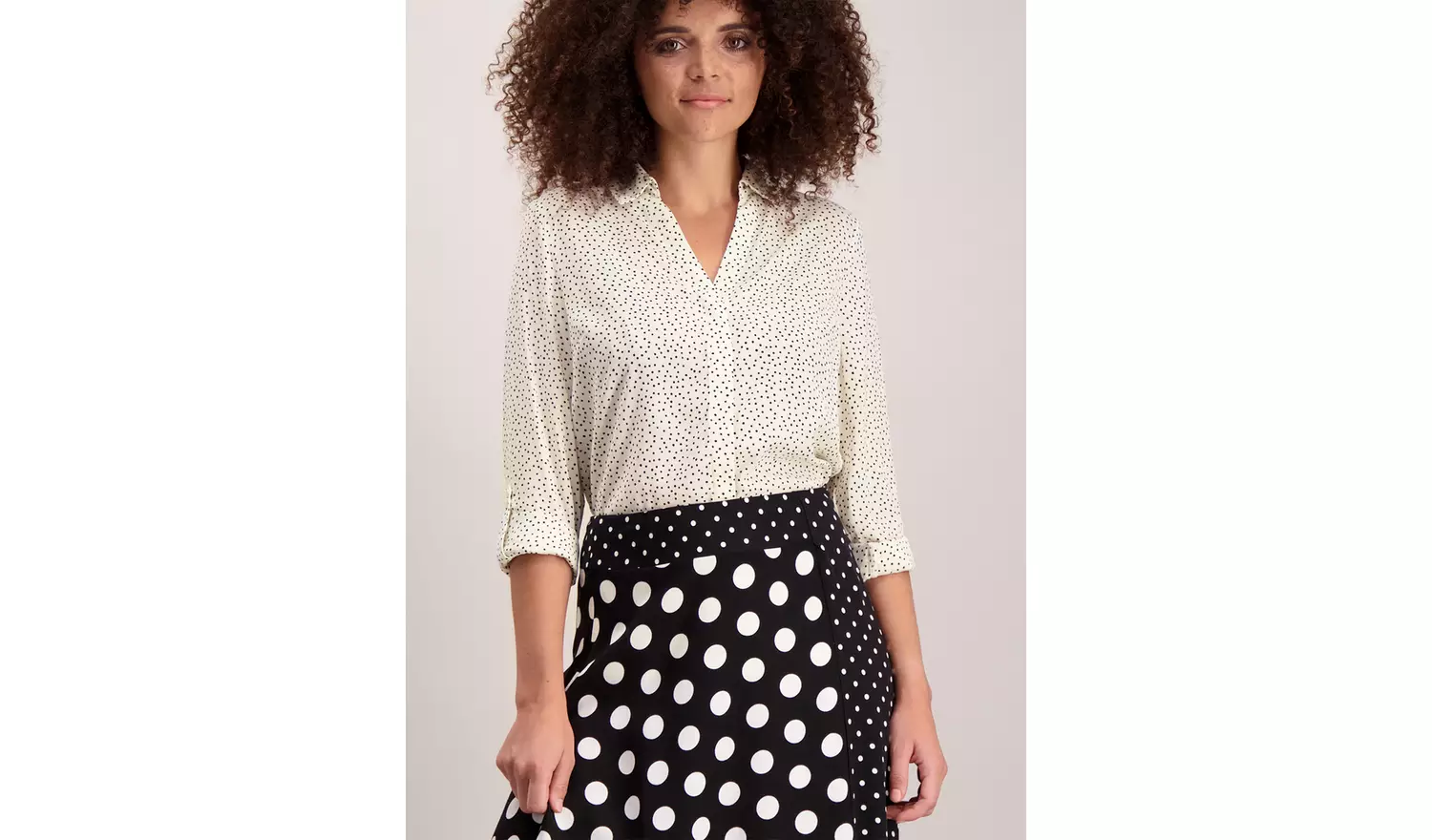 Polka Dot Roll Sleeve Shirt - 24