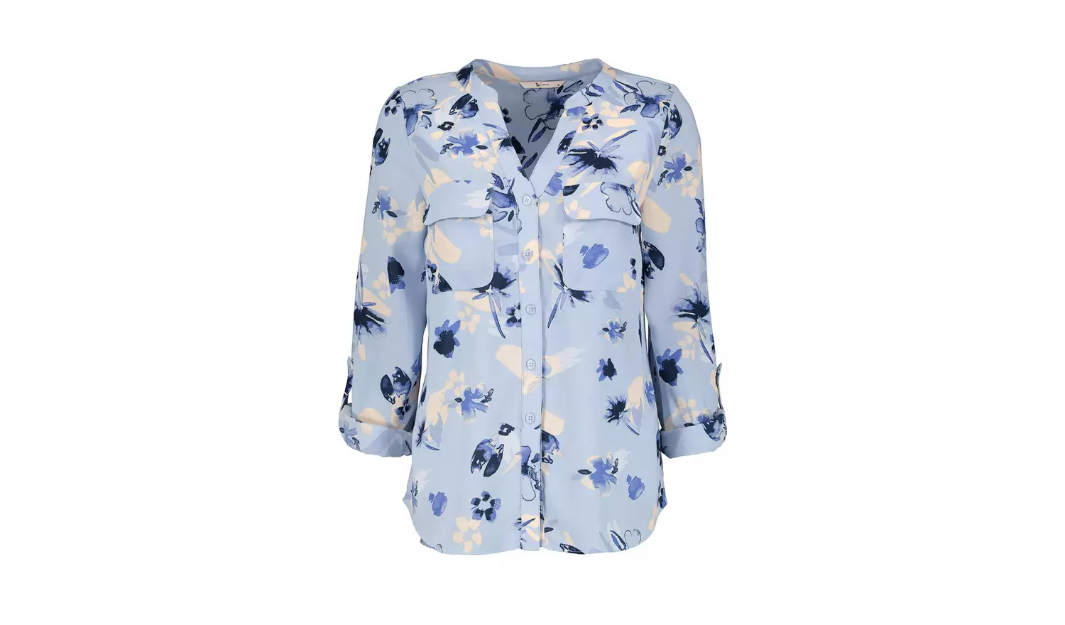 Blue Floral Print Turn-Up Sleeve Shirt - 26