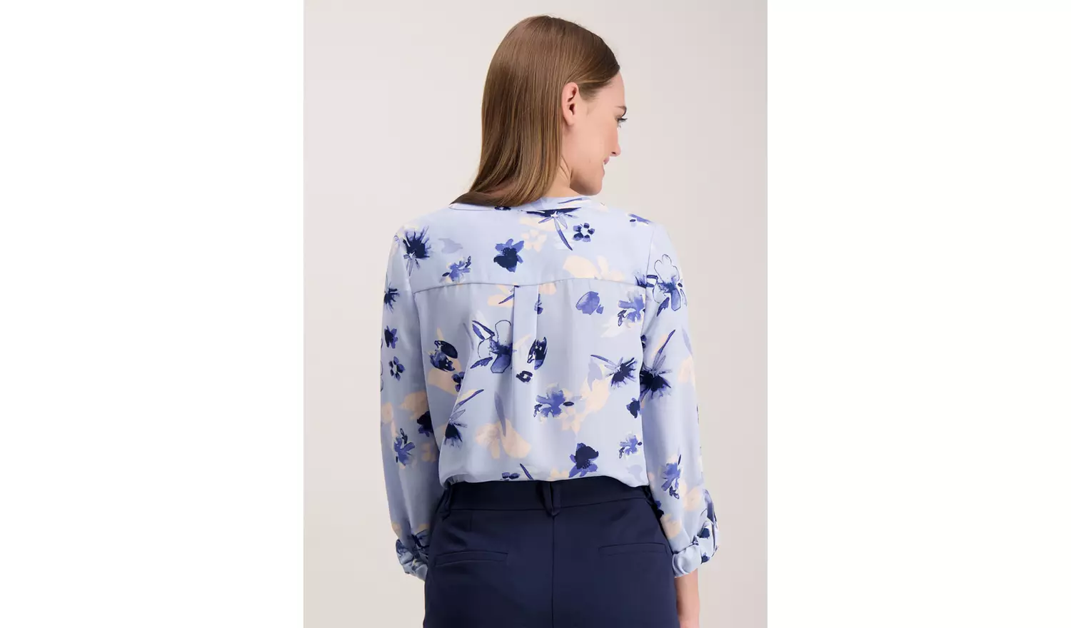 Blue Floral Print Turn-Up Sleeve Shirt - 26