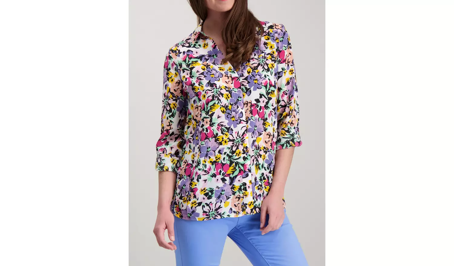 Multicoloured Floral Print Roll Sleeve Shirt - 6