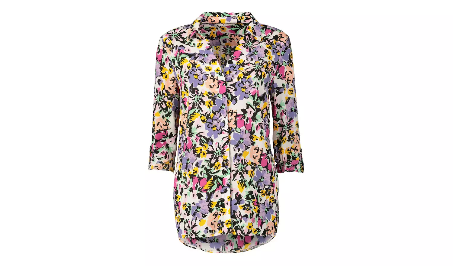 Multicoloured Floral Print Roll Sleeve Shirt - 6